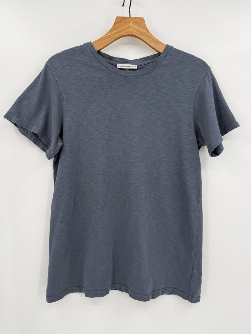 American Giant Women's Premium Short Sleeve Slub Crew Tee in Slate Blue Size XL